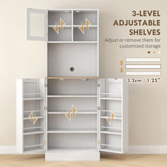 66.5" Tall Kitchen Pantry Cabinet, Kitchen Hutch, Microwave Cabinet with Adjustable Shelves for Dining Room, White