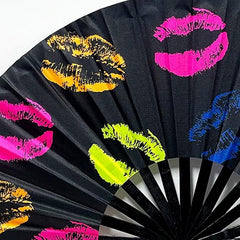 Folding Fan UV Glow Rave Bamboo Hand Fan Carnival Decoration Dancing Party Wedding Night Club Concert Lip Kung Fu Large Lips
