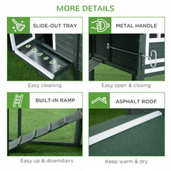 Wooden Chicken Coop, Hen House Outdoor With Run Nesting Box, Asphalt Roof, Removable Tray, Ramp, Poultry Cage For 2-3 Chickens, Green
