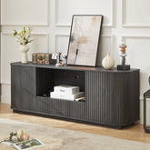 64 Inch Wavy TV Stand, Rounded Sideboard, Storage Cabinet Wooden Vertical Stripe Cabinet For Living Room Bedroom Entryway Black,64W X 15D X 24H.