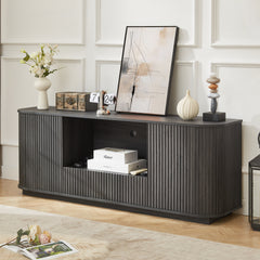 64 Inch Wavy TV Stand, Rounded Sideboard, Storage Cabinet Wooden Vertical Stripe Cabinet For Living Room Bedroom Entryway Black,64W X 15D X 24H.