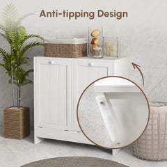 Tilt-out Laundry Storage Cabinet with 2 Compartment Hampers, White