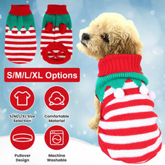2 Patterns 4 Sizes Option-- 1Pc Pet Christmas Turtleneck Sweater Dog Cat Christmas Clothes Snowman Stripes Costume Winter Holiday Sweater For Small Medium Kitten Puppy Cats Dogs