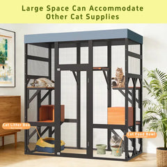 Large Outdoor Cat Enclosure Catio With 5 Platforms & 2 Napping Houses, Secure Metal Frame, Easy Assembly For Indoor & Outdoor Use
