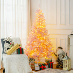 6 FT Tall PreLit Artificial Christmas Tree with Realistic Branches, 250 Warm White LED Lights and 1000 Tips, Pink