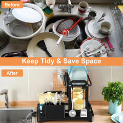 1Pc 2-Tier Dish Drying Rack For Kitchen Counter Space Saving Rustproof Dish Rack With Drainboard Detachable Kitchen Drainer Organizer Set With Utensil Holder Bowl Rack Dish Rack Chopping Board Rack