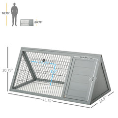 46" x 24" Wooden A-Frame Outdoor Rabbit Hutch, Small Animal Cage, Bunny Hutch with Outside Run & Ventilating Wire, for Rabbits, Chickens, Ducks, Gray
