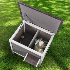 Outdoor Cat House Wooden Feral Cat Shelter With Roof & PVC Door Flaps