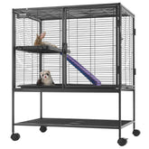 36' Metal Small Animal Cage 2-Tier Rolling Ferret Cage With Tray A Ramp