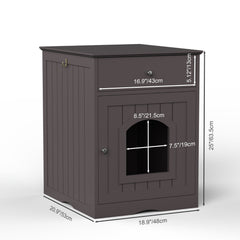 Wooden Pet House Cat Litter Box Enclosure With Drawer & Side Table