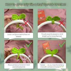 Cute Knitted Crochet Leaf Sprout,Lucky Handmade Multi-Functional Crochet Accessories, Ideal Bookmark For Bookworms, Funny Unique Headphone Cable Tie Gifts Accessory And Cable Tie