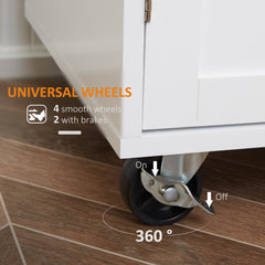 Kitchen Island Cart, Rolling Island Table with Solid Wood Top, Trolley Cart with Drawer, Storage Cabinet & Towel Rack, White