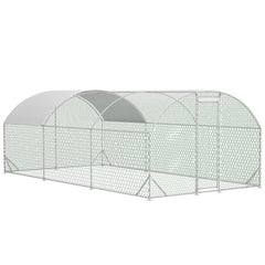 Large Chicken Coop Metal Chicken Run With Waterproof And Anti-UV Cover, Dome Shaped Walk-in Fence Cage Hen House For Outdoor And Yard Farm Use, 1 Tube Diameter, 9.84 X 19.68 X 6.56