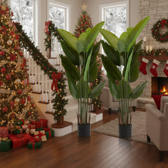 2PCS Set 5.2ft Tall Artificial Plant Faux Tropical Natural Palm Tree In Pot For Indoor Outdoor Home Office Garden Decor