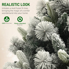 9 ft Prelit Flocked Artificial Christmas Tree with 750 Clear Lights, 2387 Tips, Metal Stand for Home Office Holiday