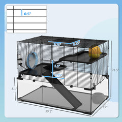 31" Hamster Cage, Gerbil Cage with Glass Basin for Small Hamsters, Black