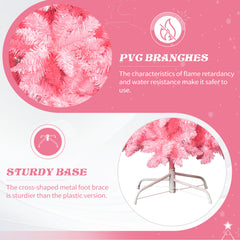 7.5 FT Hinged Christmas Tree, Artificial Pencil Christmas Tree, Unlit Artificial Christmas Pine Tree With 1075 Branch Tips And Sturdy Stand, Pink