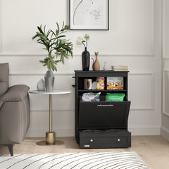 Pet Feeder Station Storage Cabinet, Dog Food Storage Container with Dog Raised Bowls, Watering Supplies, Black