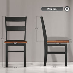 Farmhouse Dining Table Chairs, Set of 2 Rubber Wood Kitchen Table Chairs with Open Back for Living Room, Black