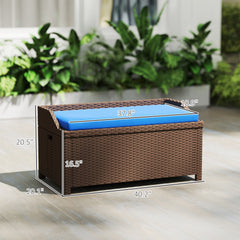 Outdoor Wicker Storage Bench With Storage & Cushion, Blue