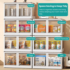 3Pcs Foldable Storage Bins With Lid 4 Doors Collapsible Stackable Closet Organizer Containers With Lock 4Pcs Wheels