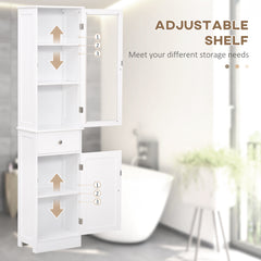 Slim Bathroom Storage Cabinet, Tall Bathroom Cabinet, Narrow Linen Tower with Acrylic Door, Drawer and Shelves, White