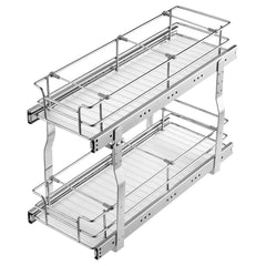 2-Tier 8.5"Wx21"Dx15"H Wire Pull Out Cabinet Under Sink Organizer Drawer Basket, 10"Wx22"Dx18"H Install Size For Cabinet