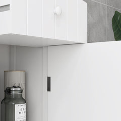 Bathroom Storage Cabinet, Free Standing Bathroom Storage Unit, Tall Linen Tower with 3-Tier Shelves and Drawer, White