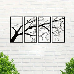 Luxury Metal Wall Art Decor Set Of 4 - Black Tree Of Life Sculpture