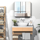 Bathroom Mirrored Cabinet, 24"x22" Steel Frame Medicine Cabinet, Wall-Mounted Storage Organizer with Double Doors, White