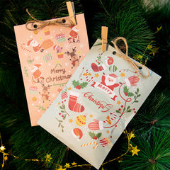 48 Pack Christmas Advent Calendar Bags Kit Envelope Shape Paper Gift Bags With Advent Numbers Stickers Clips And Rope Santa Claus Snowman Pattern Goodie Candy Treat Bags For Xmas Party Tree Decoration