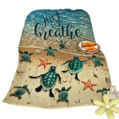 Tropical Baby Sea Turtle Flannel Fleece Blanket 3D Ocean Waves Flannel Soft Plush Throw Blanket Cozy Blankets For Bed Chair Car Sofa Couch Bedroom 75x100cm 130x150cm