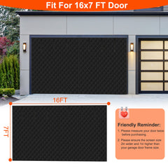 1Pc 16x7FT Magnetic Thermal Insulated Garage Door Curtain For Winter Two Car Garage Screen With Magnetic Closure 8 Roll Up Buckle Straps For Two Cars Weatherproof Windproof Soundproof