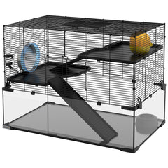 31" Hamster Cage, Gerbil Cage with Glass Basin for Small Hamsters, Black