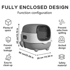 Gray-White Contrast Fully Enclosed Cat Litter Box, Sterilization Odor Lock Anti-Tracking Cat Potty For Home Use