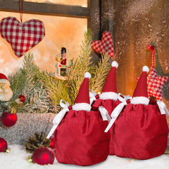 5 Packs Christmas Treat Bags With Drawstring 3D Xmas Santa Hat Gift Wrapping Bags Velvet Candies Goodie Bag For Christmas Birthday Wedding Party Favor Supplies