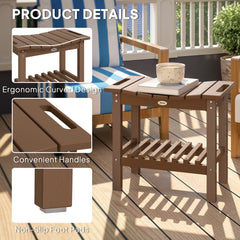 HDPE Shower Bench, Waterproof Shower Stool with Handle, Storage Shelf, Non-Slip Pads for Indoor Outdoor, Brown
