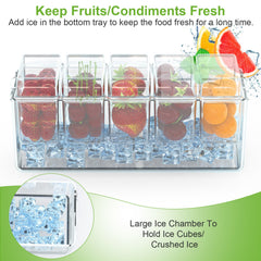 1Set Ice Chilled Condiment Caddy Serving Tray Container Bar Garnish Holder Salad Platter Server Food Storage With 5 Removable Containers 5 Lids 2 Tongs 5 Sporks