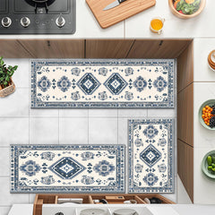 Blue And White Retro Ethnic Style Kitchen Carpet Three-piece Set Niche Artistic Texture Infuses Retro Ritual Feeling For Kitchen Space Non-slip Easy-to-clean And Also Produces A Piece Of Cashmere-like