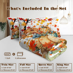 Autumn Theme 3 Pcs Quilt Set - Pumpkin Print Bedspread Coverlet