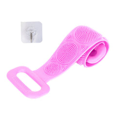 Silicone Back Scrubber Belt For Shower Exfoliating Foaming Body Wash Strap Brush Bristles Massage Dots With Adhesive Hook