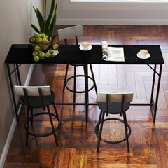 70" Bar Table with Charging Station, Industrial Rectangular Bar Height Pub Table with Steel Frame, Black Wood Grain