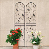 2 Pack Metal Garden Trellis 86.7" X 19.7" Rustproof Trellis For Climbing Plants Outdoor Flower Support Dragonfly Deco Black