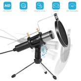 Professional Condenser Microphone Studio Recording Cardioid Microphone W/180 Degree Tripods Pop Filter
