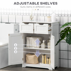 Freestanding Bathroom Storage Cabinet, Floor Cabinet with 2 Drawers, Adjustable Shelf, for Bathroom, Living Room or Entryway, White