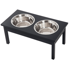 23" Wooden Heavy Duty Dog Food Bowls Pet Elevated Feeding Station -Black