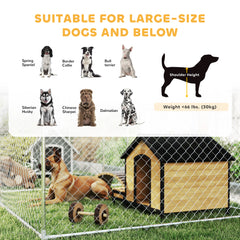 Two Room Outdoor Dog Kennel, Dog Run with Roof, Waterproof UV-Resistant Cover, Secure Lock, 19.7' x 7.5' x 5.2'