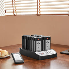 Restaurant Pager System, Wireless 500m Long Range Lineup Waiting Queue Signal, Guest Customer Calling Beepers With Vibration & Flashing, 16 Buzzers For Food Truck, Church, Nursery, Hospital