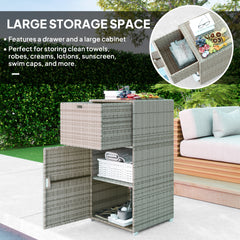 Outdoor Towel Rack For Pool W Drawer & Cabinet, Gray