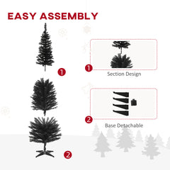 6' Artificial Pencil Christmas Tree, Slim Xmas Tree with 390 Realistic Branch Tips and Plastic Stand, Black